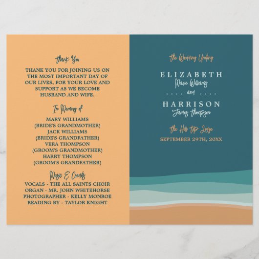 Abstract Ocean Beach huwelijksprogramma (Voorkant)