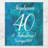 Abstract Ocean Blue Blauwgroen 40 en Fabulous Birt Wijn Etiket (Enkel label)