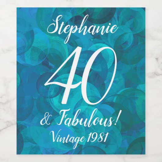 Abstract Ocean Blue Blauwgroen 40 en Fabulous Birt Wijn Etiket (Enkel label)