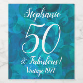 Abstract Ocean Blue Blauwgroen 50 en Fabulous Birt Wijn Etiket (Enkel label)