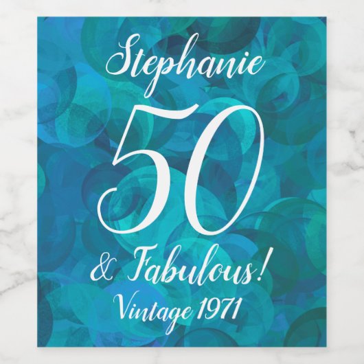 Abstract Ocean Blue Blauwgroen 50 en Fabulous Birt Wijn Etiket (Enkel label)