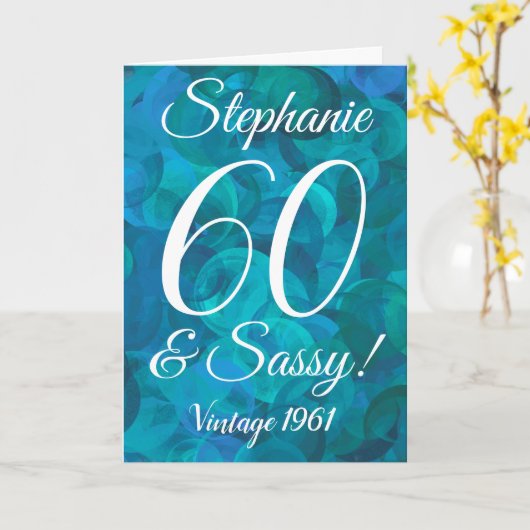 Abstract Ocean Blue Blauwgroen 60 en Sassy Birthda Kaart (Gele Bloem)