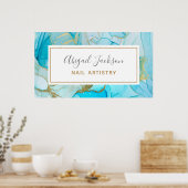 Abstract Ocean Blue Gold Watercolor Nails By Name Poster (Keuken)