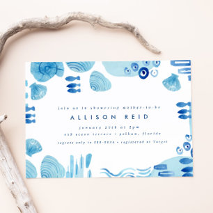 Abstract Ocean Blue Seashell Zee Boy Baby shower Kaart
