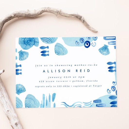 Abstract Ocean Blue Seashell Zee Boy Baby shower Kaart