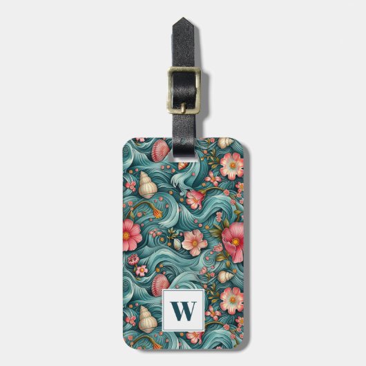 Abstract Ocean Floral Bagagelabel (Voorkant verticaal)