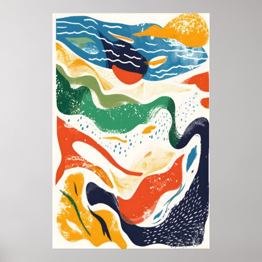 Abstract Ocean Waves Art Print Matisse Style (Voorkant)