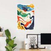 Abstract Ocean Waves Art Print Matisse Style (Thuiskantoor)