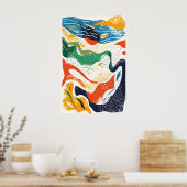 Abstract Ocean Waves Art Print Matisse Style (Keuken)
