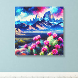 Abstract of Mountain Range Blooming Cactus Canvas Afdruk