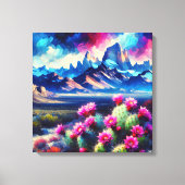 Abstract of Mountain Range Blooming Cactus Canvas Afdruk (Voorkant)