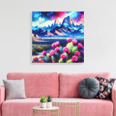 Abstract of Mountain Range Blooming Cactus Canvas Afdruk (Insitu (Woonkamer))