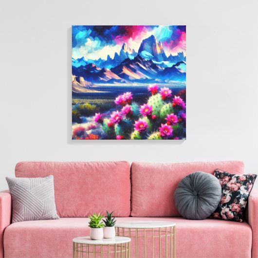 Abstract of Mountain Range Blooming Cactus Canvas Afdruk (Insitu (Woonkamer))