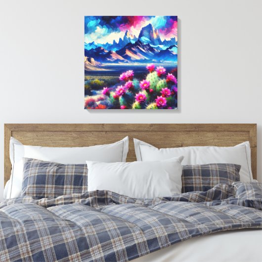 Abstract of Mountain Range Blooming Cactus Canvas Afdruk (Insitu (Slaapkamer))