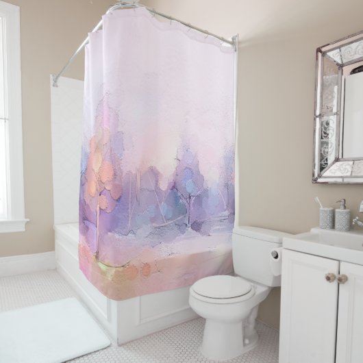 Abstract oil painting winter forest landscape. Sem Douchegordijn (In situ)