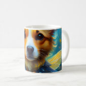 Abstract olieverfschilderij van een hond die posee koffiemok (Voorkant rechts)