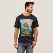 Abstract olieverfschilderij van kerstboom t shirt (Voorkant volledig)