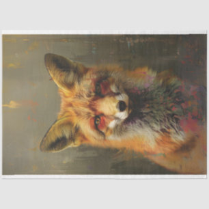 Abstract olieverfschilderij vos decoupage tissuepapier