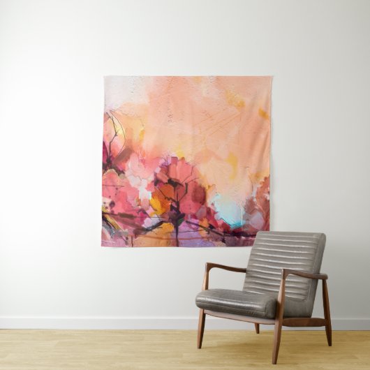 Abstract olieverfschilderlandschap. Kleurblauwe pe Wandkleed (In situ)