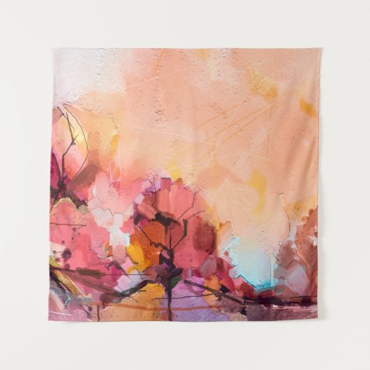 Abstract olieverfschilderlandschap. Kleurblauwe pe Wandkleed (Voorkant)