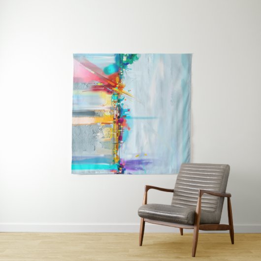 Abstract olieverfschilderlandschap. Kleurblauwe pe Wandkleed (In Situ (horizontaal))