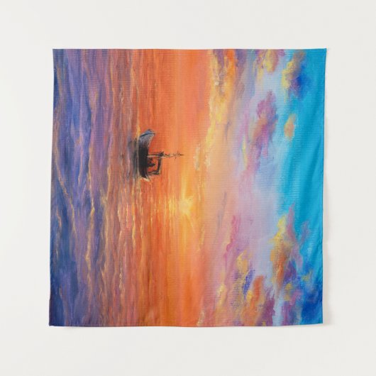 abstract olieverschilderen van vissersboten en zee wandkleed (Voorkant (horizontaal))