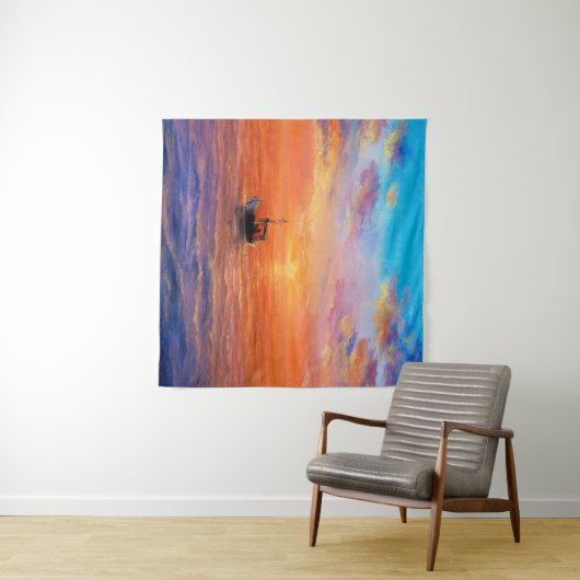 abstract olieverschilderen van vissersboten en zee wandkleed (In Situ (horizontaal))