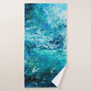 abstract olieverschilderij met golven in de oceaan badhanddoek