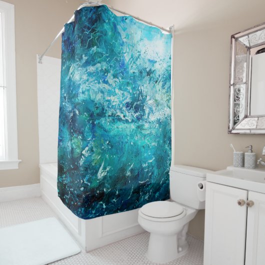 abstract olieverschilderij met golven in de oceaan douchegordijn (In situ)