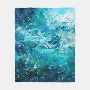 abstract olieverschilderij met golven in de oceaan fleece deken