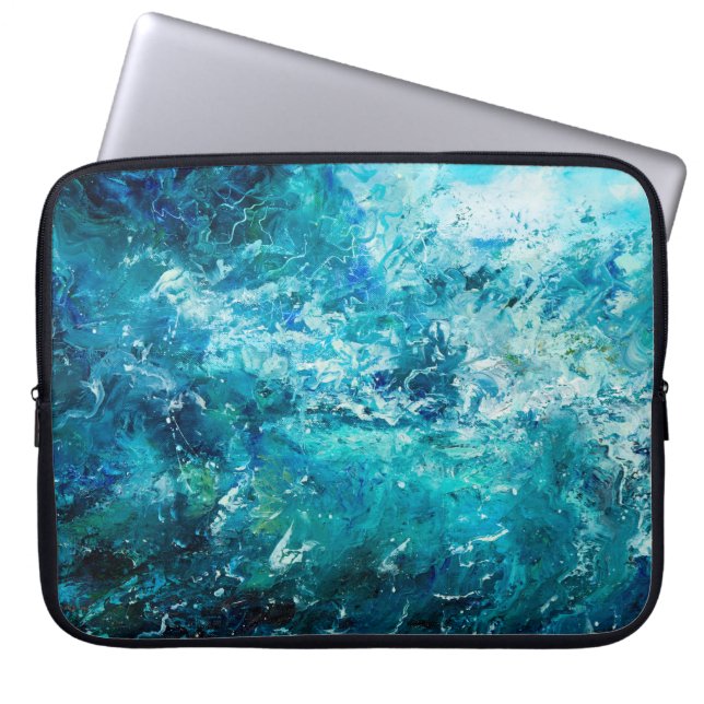 abstract olieverschilderij met golven in de oceaan laptop sleeve (Voorkant)