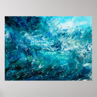 abstract olieverschilderij met golven in de oceaan poster