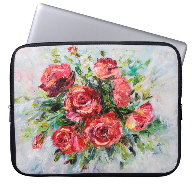 abstract olieverschilderij van mooie verse boeket laptop sleeve (Voorkant)