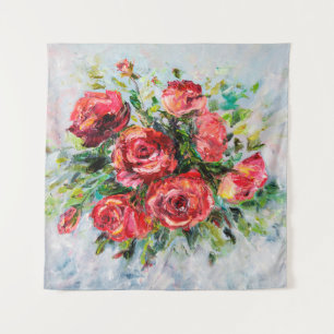 abstract olieverschilderij van mooie verse boeket wandkleed