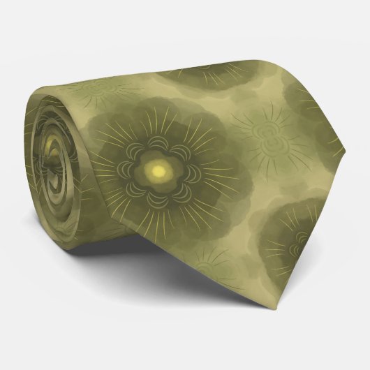 Abstract Olijfgroen Bloem Naadloos Patroon Stropdas (Opgerold)
