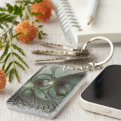Abstract Olive Sage Green Gray Fractal Art Fantasy Sleutelhanger (Voorkant Rechts)