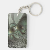 Abstract Olive Sage Green Gray Fractal Art Fantasy Sleutelhanger (achterkant)