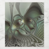 Abstract Olive Sage Green Gray Fractal Art Fantasy Wijn Etiket (Enkel label)