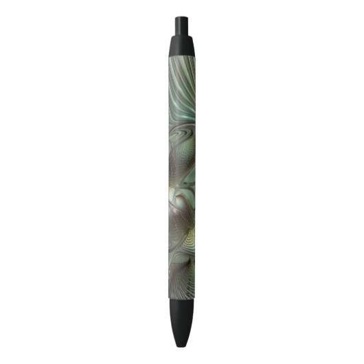 Abstract Olive Sage Green Gray Fractal Art Fantasy Zwarte Inkt Pen (Voorkant Verticaal)