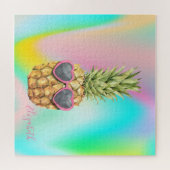 Abstract Ombre Holografische Koele Ananas Legpuzzel (Horizontaal)