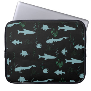 Abstract onderwaterpatroon met vissen en zeewier laptop sleeve