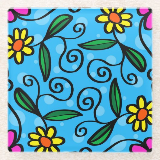 Abstract Onderzetter van Floral Glazen Onderzetter (Voorkant)