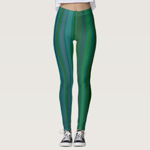 Abstract, Ongelijk, Scheef Groen en Blauw Gestreep Leggings