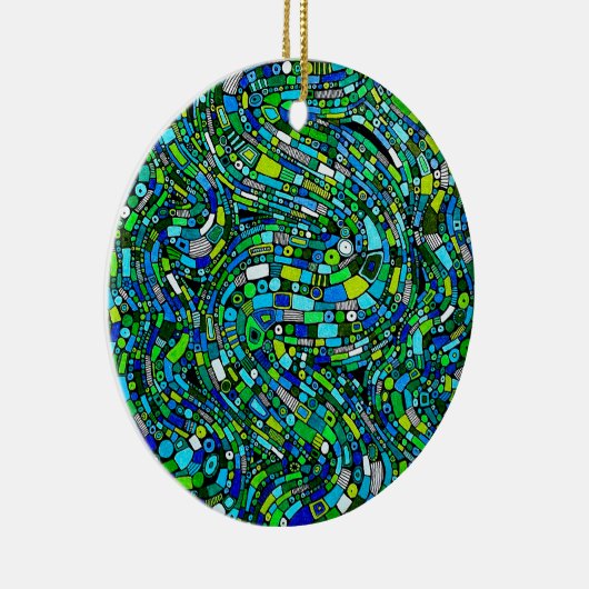 Abstract ontwerp blauwe groene golven vormen keramisch ornament (Rechts)