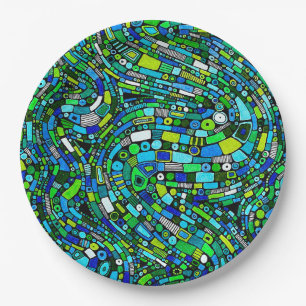 Abstract ontwerp blauwe groene golven vormen papieren bordje