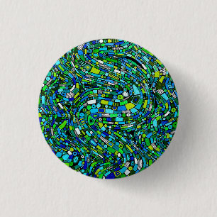 Abstract ontwerp blauwe groene golven vormen ronde button 3,2 cm