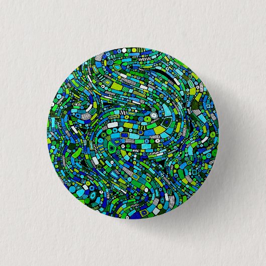 Abstract ontwerp blauwe groene golven vormen ronde button 3,2 cm (Voorkant)