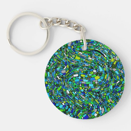 Abstract ontwerp blauwe groene golven vormen sleutelhanger (Voorkant)