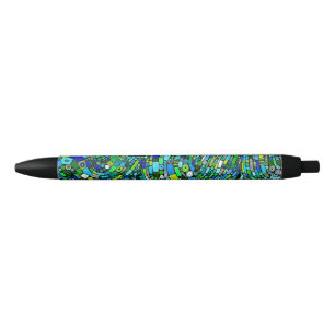 Abstract ontwerp blauwe groene golven vormen zwarte inkt pen