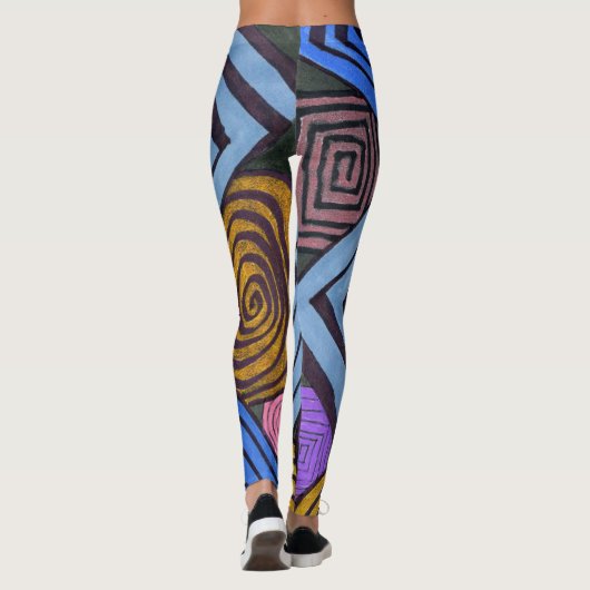 Abstract ontwerp, Egyptische spoelen van blues en  Leggings (Achterkant)
